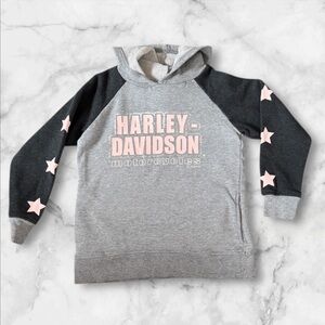 💟Girls Harley-Davidson Gray Hoodie with Star Sleeves and Pink Logo